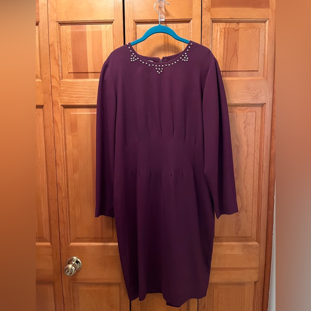Elegant Eggplant  Dress with Embellished Neckline
